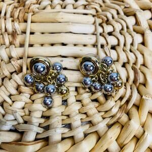 Vintage Y2k Cluster Metal Beads Drop from Studs 1.25" long